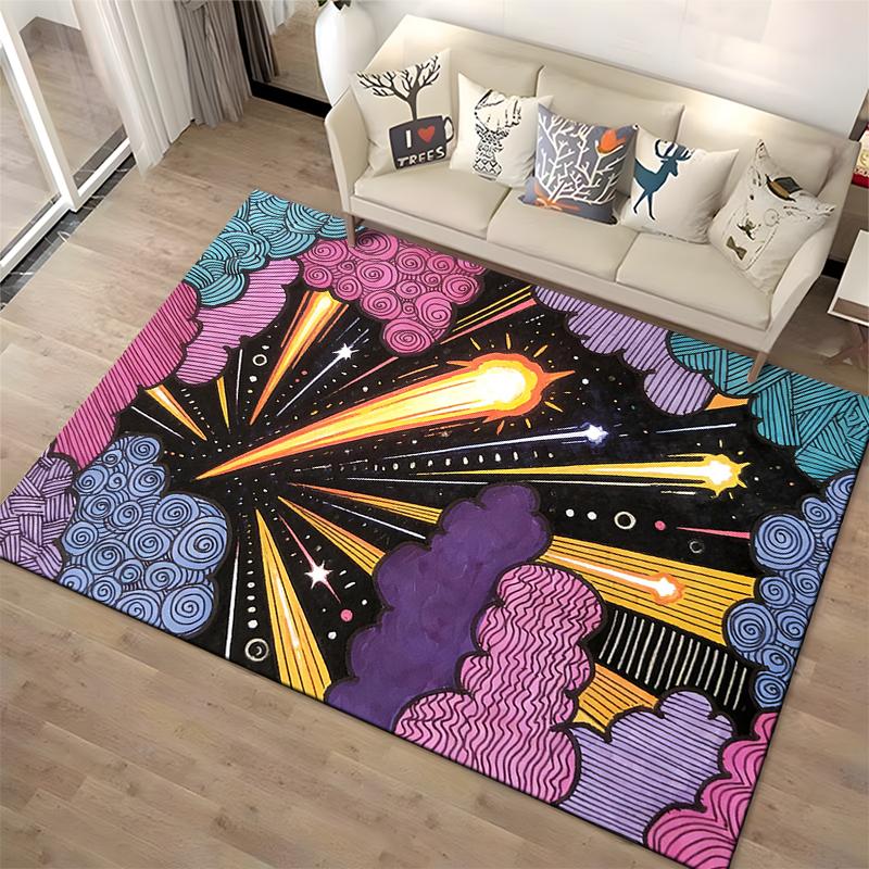 Colorful Cosmic Explosion Pattern Carpet with Stars and Clouds Design Suitable for Use As an Anti-slip for Living Room Bedroom Sofas