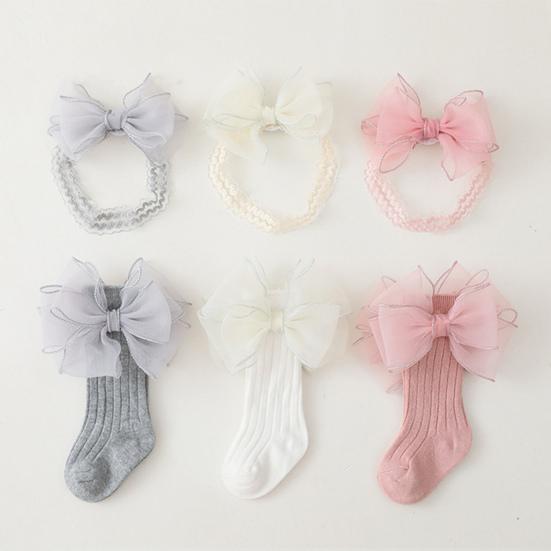 

1 комплект детских носков, уютные, дышащие, милые, удобные, с бантом, высокоэластичные кружевные носки для малышей с лентой для волос, товары для вечеринок розовый