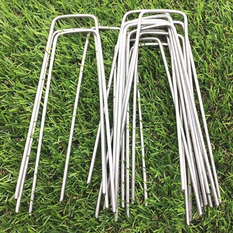 Garden Stakes Galvanized Landscape Staples U-Type Turf Staples for Artificial Grass Rust Proof Sod Pins for Securing Fences