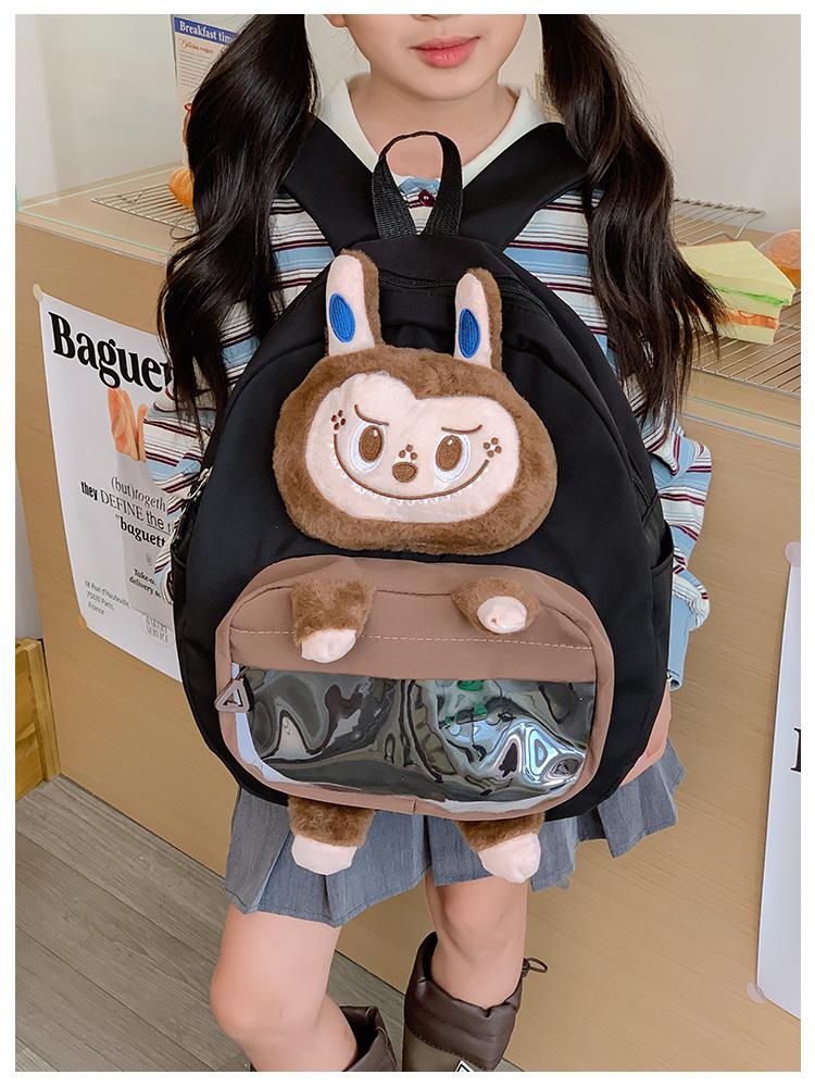 New 3D Cartoon Kids Double Shoulder School Backpack with Cute Doll and Large Capacity
