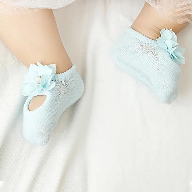 3 Pairs Cute Flower Baby Socks Sweet Lace Bow Newborn Girls Princess Sock Soft Cotton Infant Anti-slip Floor Socks