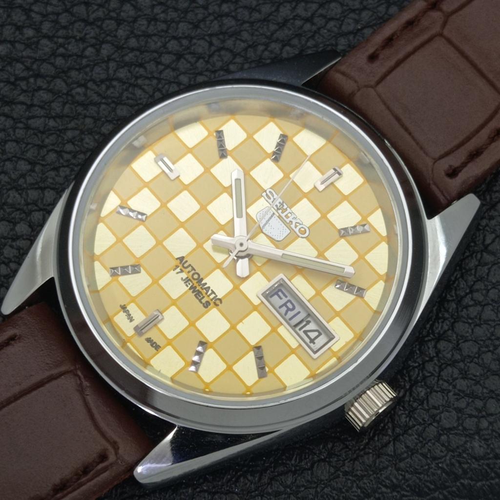 REFURBISHED SEIKO 5 AUTOMATIC MENS WATCH JAPAN MADE YELLOW DIAL CUSTOM a440075-2 QV90-a440075