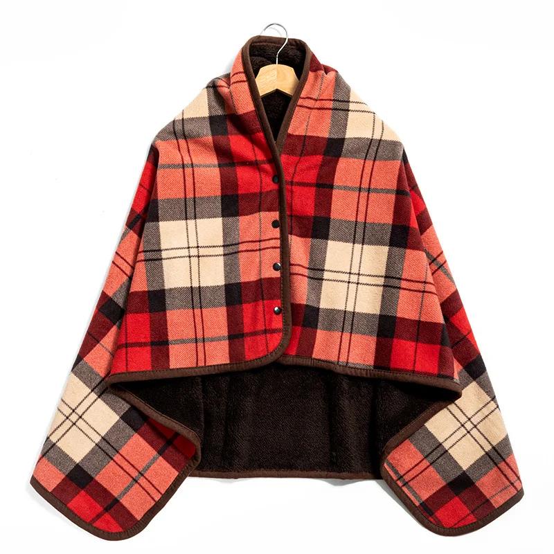 

Флисовое носимое одеяло, теплое пончо, плед с пуговицами, плюшевое одеяло без рукавов для женщин, накидка-накидка для легкого клетчатого дизайна 100X140cm