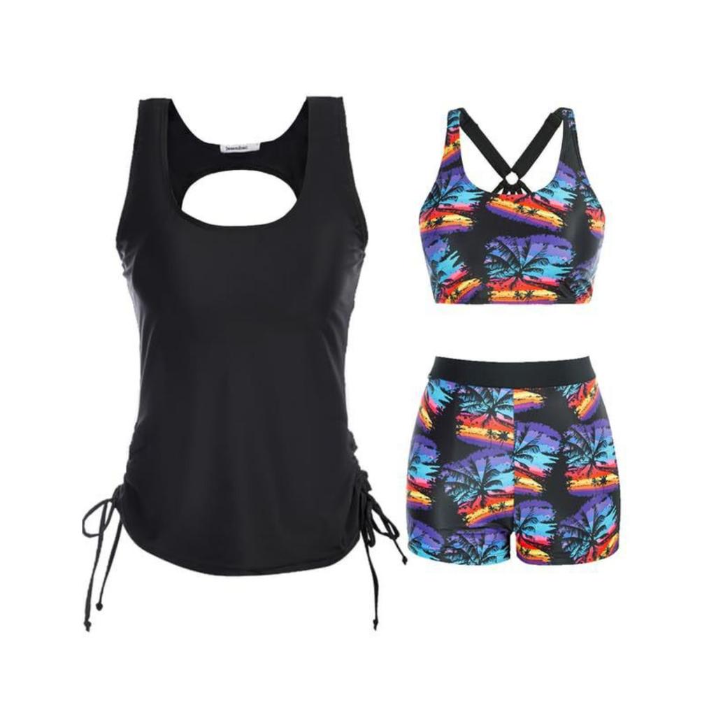 Set da Nuoto da Donna 3 Pezzi con Controllo Pancia, Include Top da Bagno con Reggiseno e Pantaloncini per Adolescenti