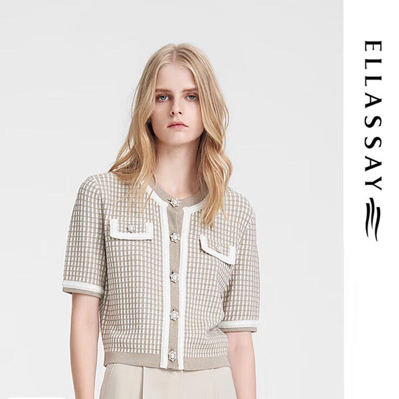 

ELLASSAY Women s Spring Plaid Boxy Short Sleeve Knit Top L