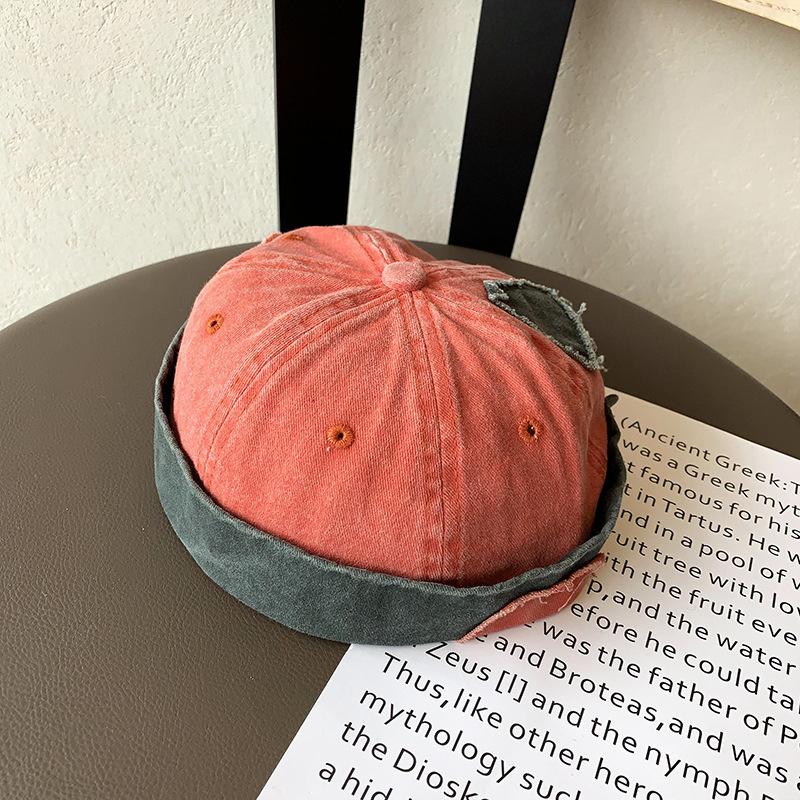 

Vintage Broken Hole Brimless Hat Men Hip Hop Washed Cotton Melon Cap Women Solid Color Adjustable Dome Docker Caps 56-58cm оранжевый
