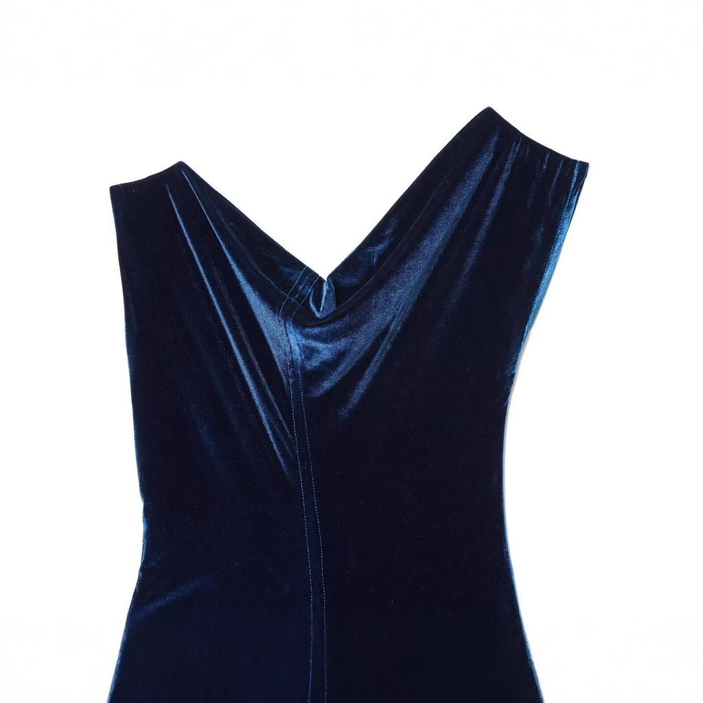 European, American autumn and winter new women's clothing temperament waist foreign asymmetrical velvet dress women