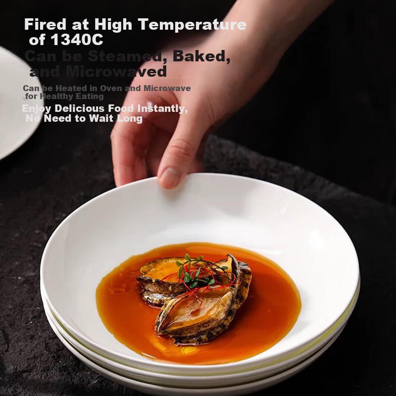 Chuanqi Underglaze Color Ceramic Plates 8 Inch 4-Pack Ceramic Tableware Plates Dishes Serving Plates Rice Plates Deep Soup Plates New White Ceramic