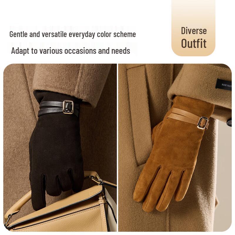 JIUMU Women's Warm Sheepskin Leather Gloves