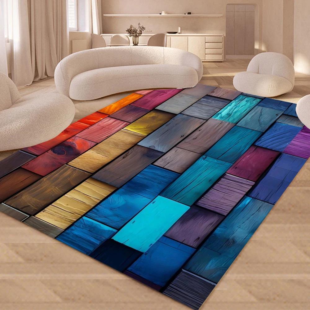 Colorful Wood Grain Timber Carpet Rug for Bedroom Living Room Home Sofa Decoration,Child Game Large Decor Floor Mat