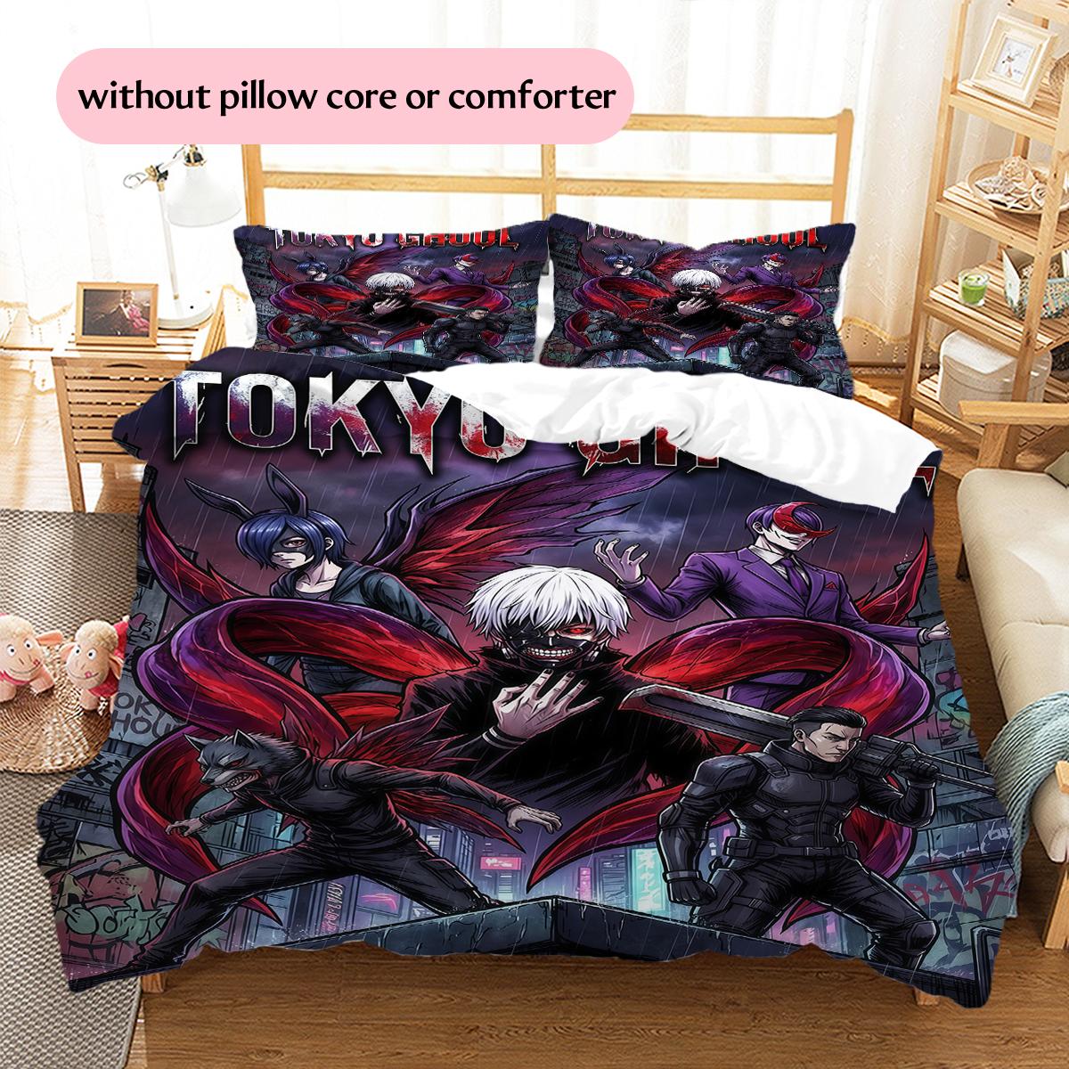 

Tokyo Ghoul Ken Kaneki & Cast Pattern Bedding Home Decoration Festival Gift (1 * duvet cover + 2 * pillowcase, without core) 135x200cm