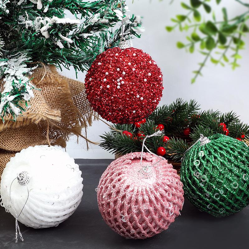 12Pcs 8cm Christmas Tree Balls Ornament Big Glitter White Red Xmas Tree Hanging Pendant Decoration For Home 2025 New Year Gift