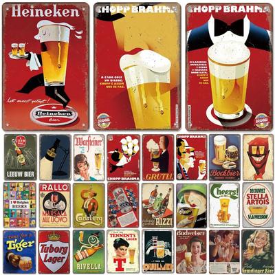 Slavná značka piva Plakát Kovový plechový znak Retro Belgická nizozemská piva Kovový pro Bar Pub Klub Pánská jeskyně Místnost Deska Nástěnná umělecká dekorace