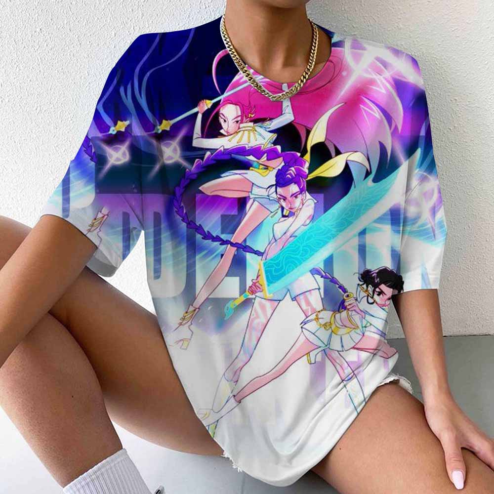 Tricou Y2k anii '90 grup Kpop vânătoare de vrăjitoare pentru femei cu mânecă scurtă, tricou cu model pentru femei, tricou cu gât rotund, îmbrăcăminte la modă