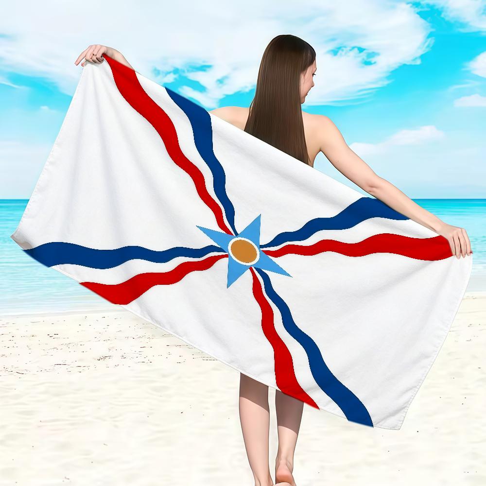 Flag Assyrian Towel Soft Lightweight Anti-Sand Large Beach Towel Quick-Drying Bath Sports Family