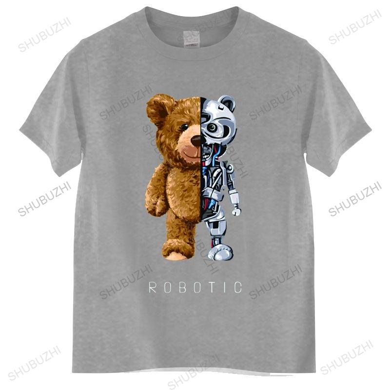 New Funny Teddy Bear Robot Tshirt Robotic Bear Shirt Casual Clothes Unisex Fashion Clothing Cotton TShirt Tee Top S