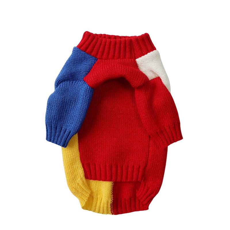 Knitted Dog Sweater Color Block Pet Pullover Warm Winter Clothing for Small Dogs Cats Cozy Soft Yarn Apparel Cold Weather Wear