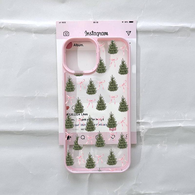 Cute Pink Bowknot Bow Phone Case for IPhone 16 17 15 14 13 12 11 Pro Max 13 12 7 8Plus Cartoon Christmas Style Clear Pink Cover