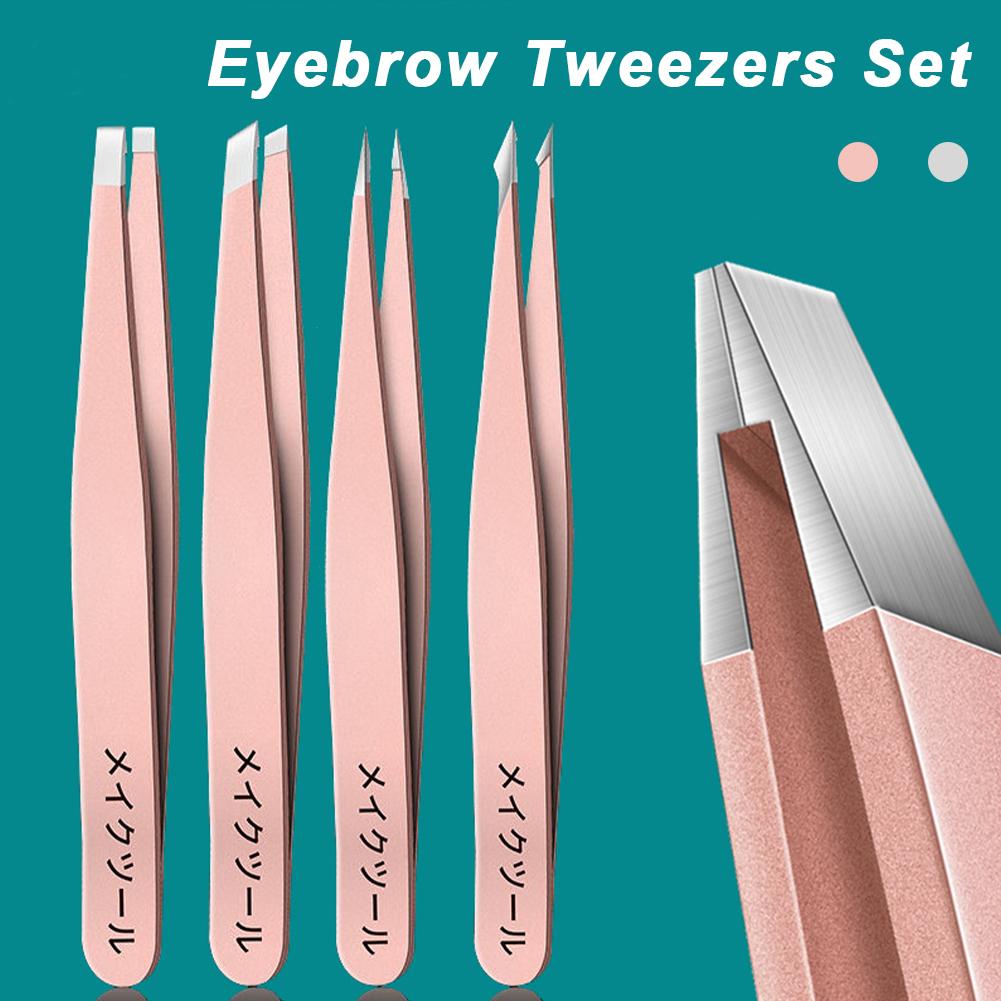 4Pcs Beauty Tools Eyebrow Tweezer Set Stainless Steel Hair Removal Clip for Facial Hair Eyelash Eyebrows Tweezer