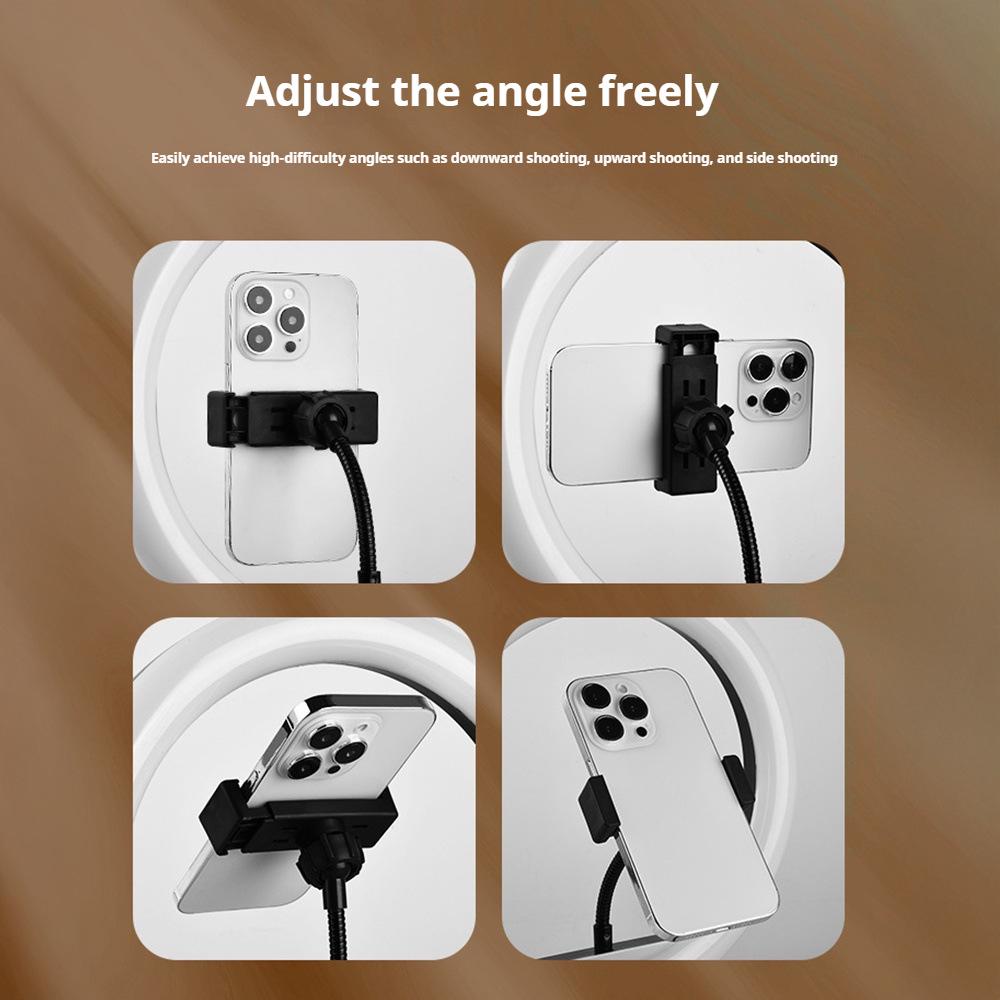 Adjustable Spiral Base Phone Holder with Fill Light for Bedside Use