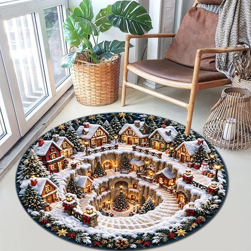 Cute Christmas Day Gift Bell Santa Claus Snowman Christmas Tree round rug Home Soft Decorative Anti slip Chair Mat Carpet Outdoor Floor Mat Carpet 33