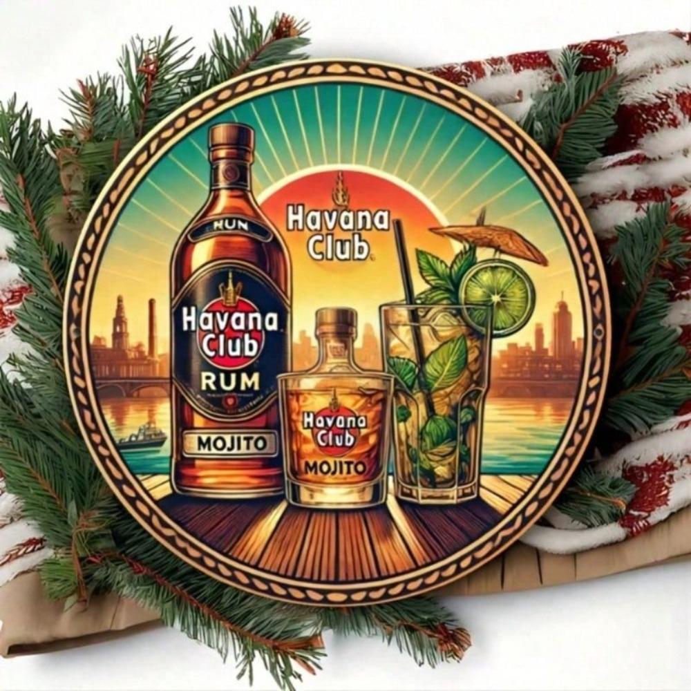 Round Metal Wall Poster Havana Club Rusty Bar Decor 20 Cm