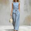 QICED Women's  Sleeveless Round Neck Fashion Casual Pants Suits Casual Chic