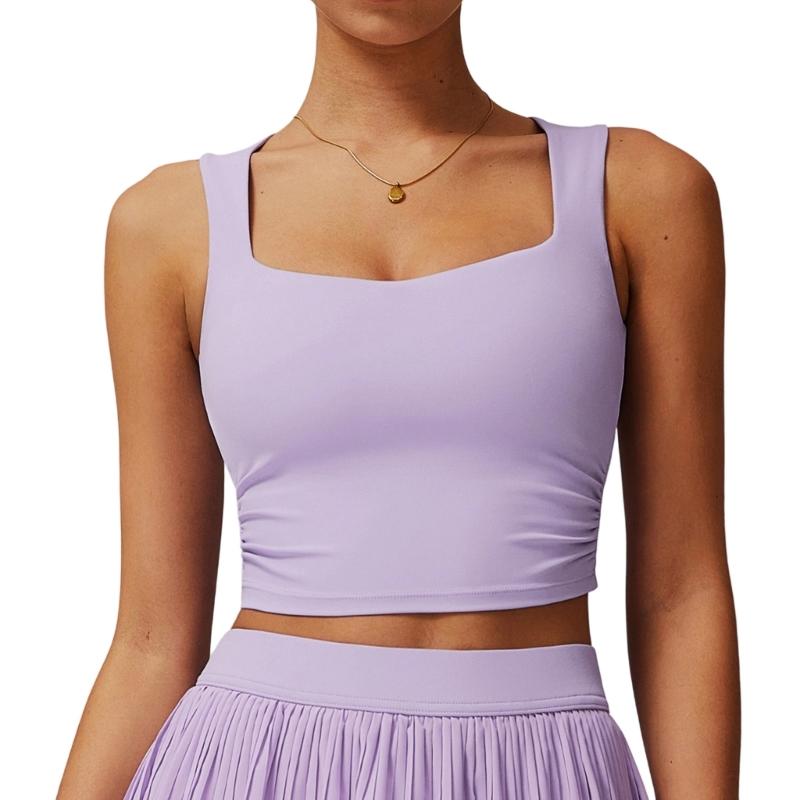 Longline Sports Bras for Women Square Neck Workout Tank Tops with Built In Bra Yoga Padded Crop Top Yoga Clothing Gifts