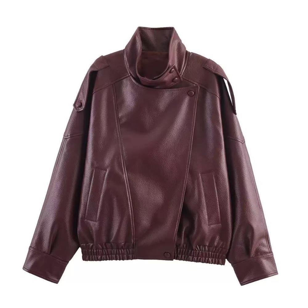 **Women's Faux Leather Jacket Cropped Loose Biker Style PU Leather Coat Spring Autumn Motorcycle Jacket**