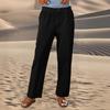 Cargo Pants Women Cotton Linen Button Elastic Waist Wide Leg Trousers Summer Loose Fit Hiking Jogger Pant With Pocket