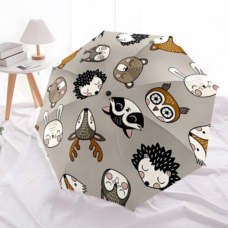 1pc Forest Animals Fashionable Automatic Opening/Closing Folding Umbrella with 8 Bones, Windproof Portable, Daily Use123