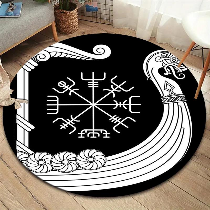 Viking Raven Round Area Rug,Carpet Rug for Living Room Bedroom Sofa Playroom Decor,Non-slip Floor Mat