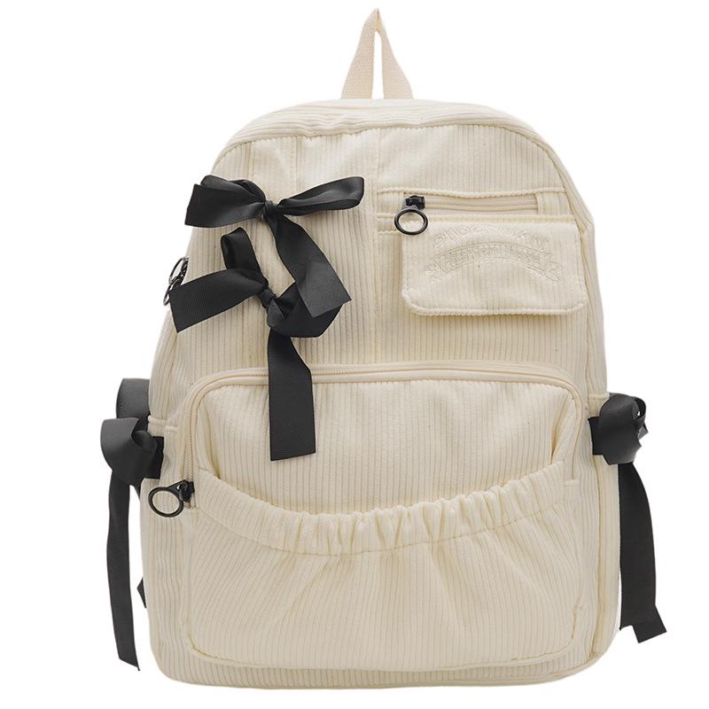 Girls' Corduroy School Backpack with Ribbon Bow - Perfect for High School and College
