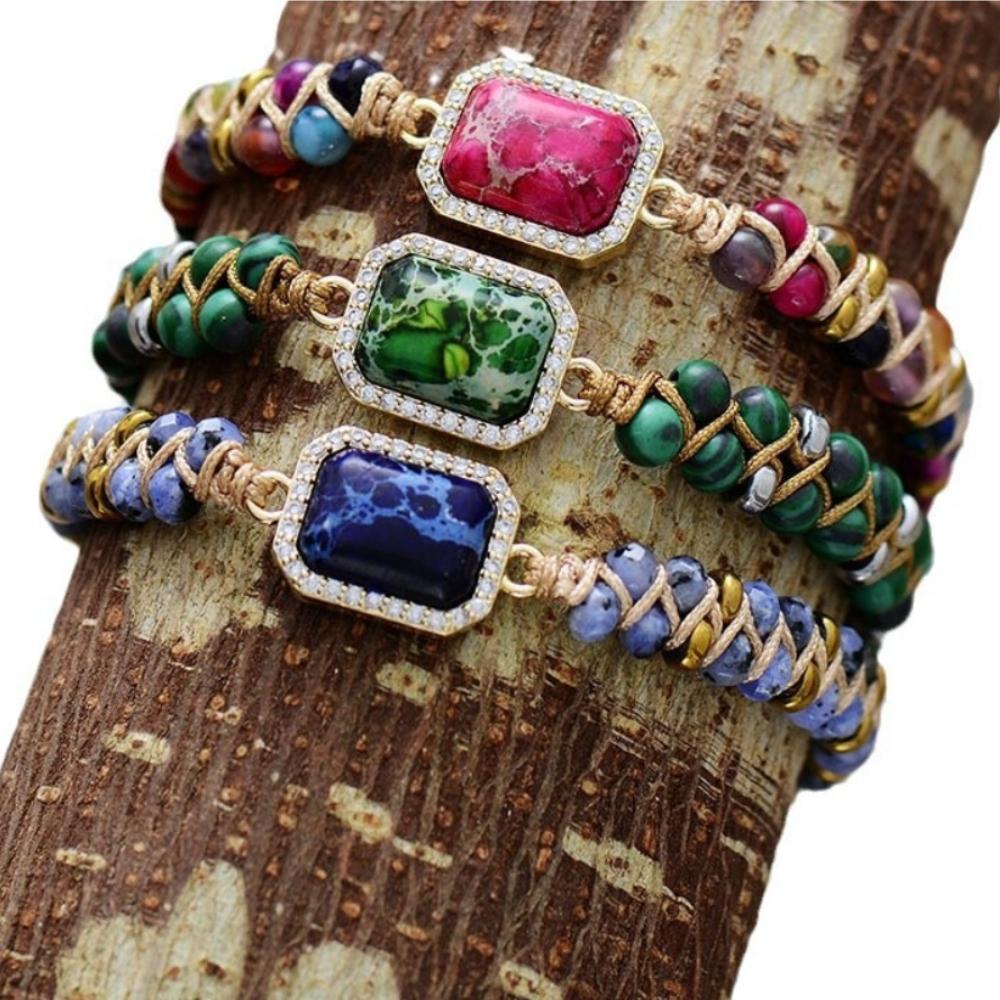 Natural Imperial Stone Agate Hand-woven Friendship Bracelet Couple Jewelry