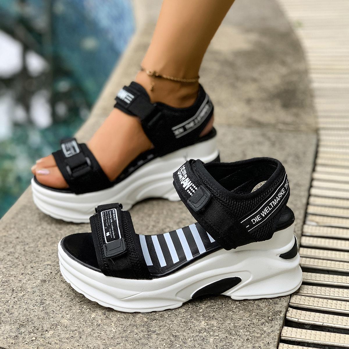 

Women Platform Wedge Sandals Summer Comfortable Shoes Women Light Casual Velcro Beach Shoes 41EU/CN42 холодний колір чорний