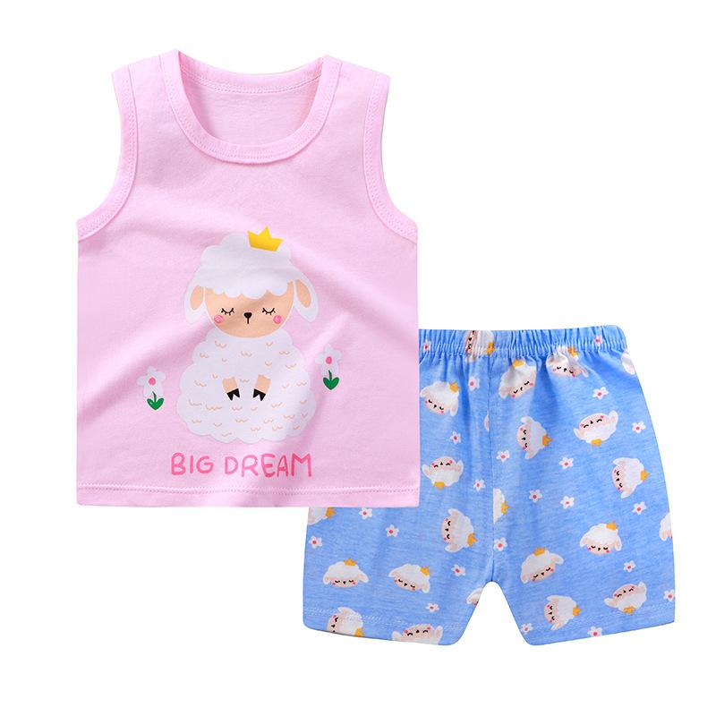 Children's Cotton Pullover Sets - Summer Boys' And Girls' Sleeveless T-shirts And Shorts Sets