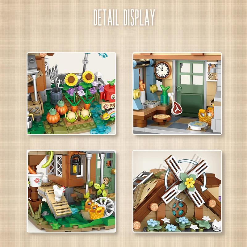 Farmhouse Building Blocks Set Toys Windmill Cottage Scene Model for Creative Desktop Display and Home Decor