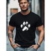 Men'S T-Shirt, Easy And Clean, Easy And Fashionable, Men'S Light Blue Background with White Paw Print Pattern Summer Casual Round Neck Short T-Shirt