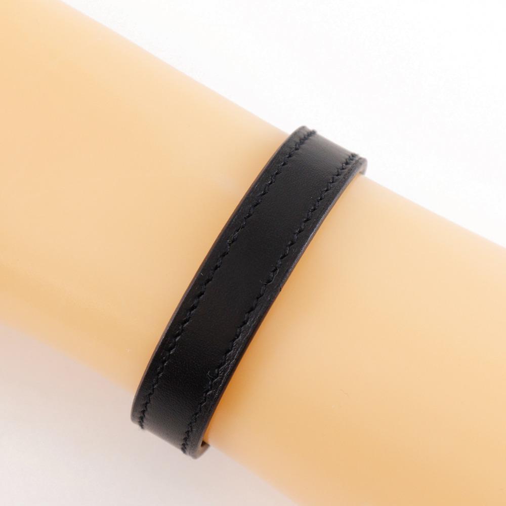 HERMES serie looping Bracelet Black / orange/Silver leather 15.1g Women Used