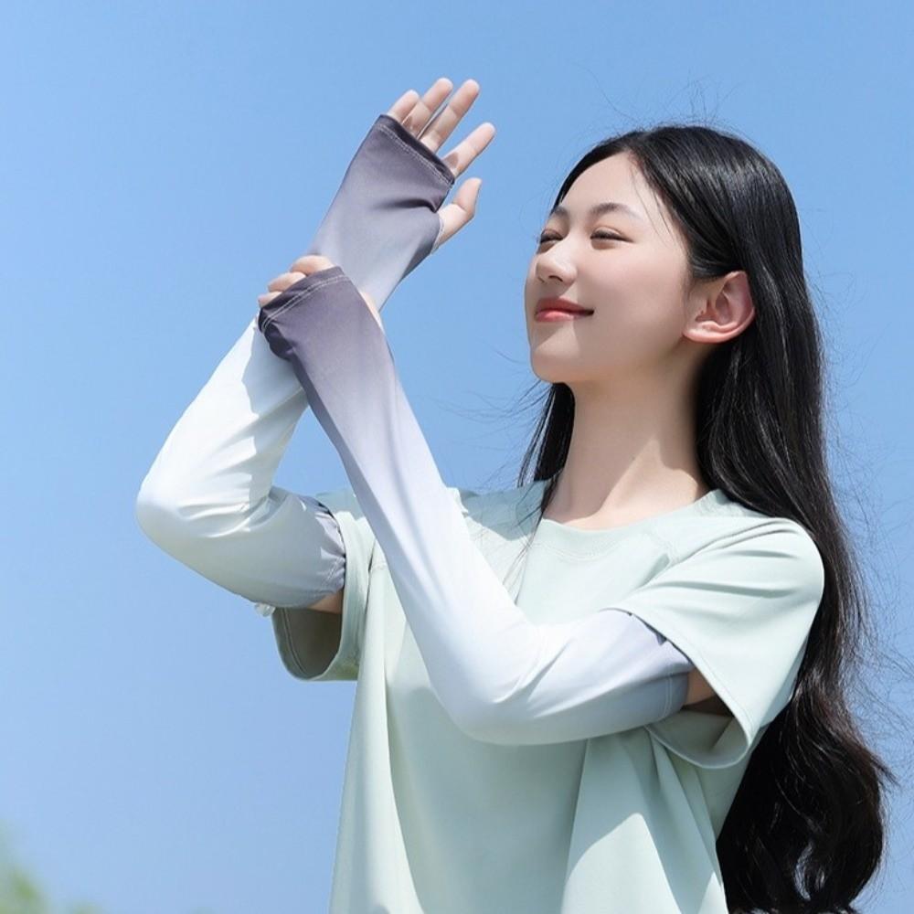 Pulling Rope Ice Silk Arm Sleeves Gradient Color Cycling Arm Cover Sunscreen Arm Sleeves  Ladies