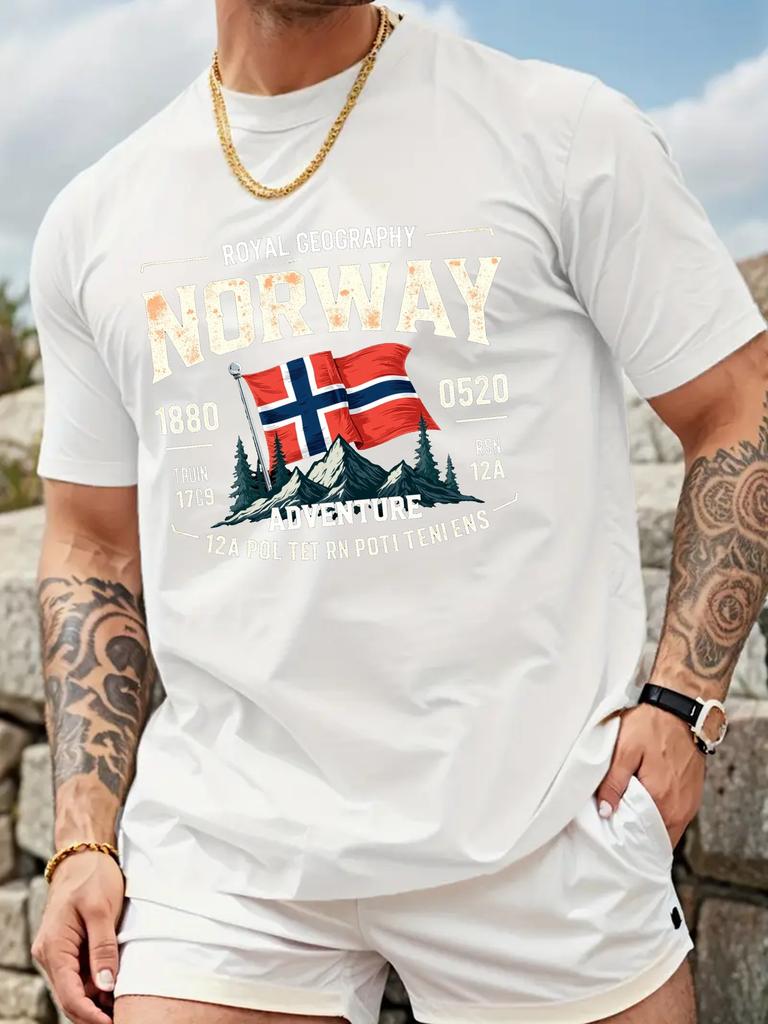Mens Adult Norwegian Flag Fjord Print 100 Cotton Fashion Tshirt Simple Design Comfortable Soft Breathable Versatile Streets