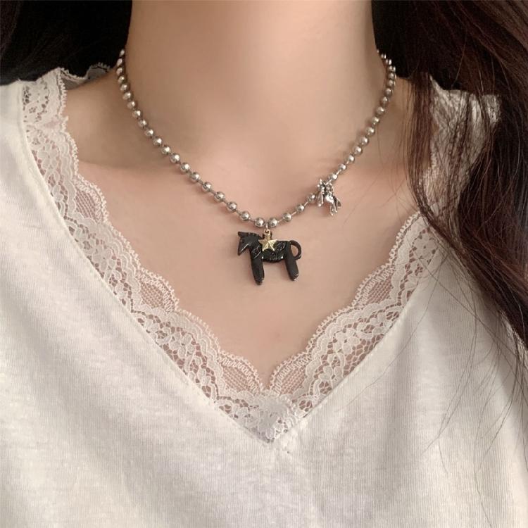 Modern Horse Shaped Titanium Steel Necklace 44cm Adjustable Chain Neckchain For Girls Teens Birthday Present