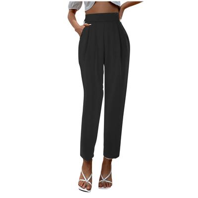 Pantaloni da Donna Satinati a Vita Alta per la Primavera Monocolore con Tasche Pantaloni Casual da Pendolare
