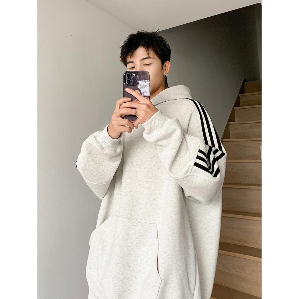 Men's Oversized Three Stripes Hoodie: Trendy Autumn Casual Wear
