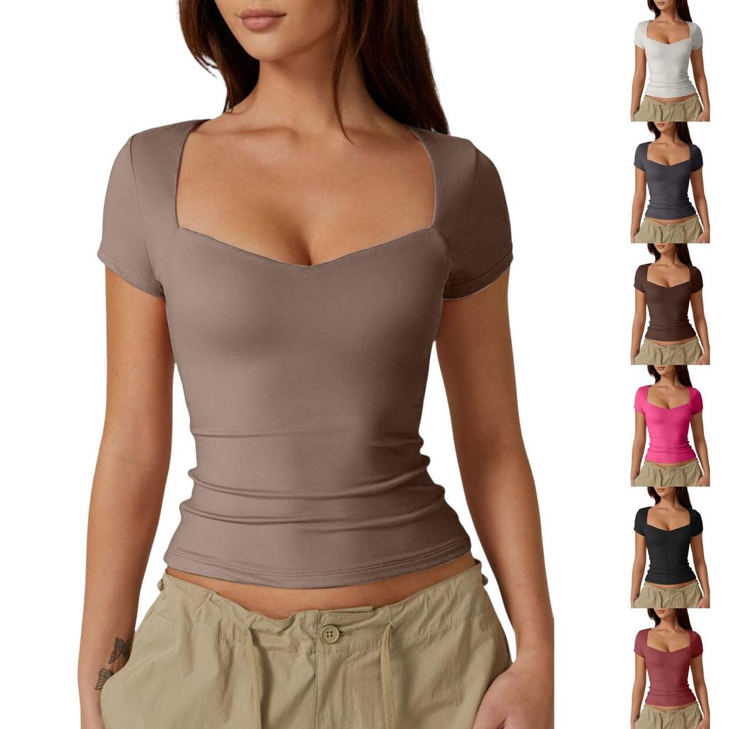 Women's Heart Neck Slim Fit Fashion Short Sleeve T-Shirt