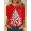 Women's New Autumn and Winter Christmas Clothing Christmas Tree Pattern Velvet Fabric Round Neck Long-sleeved T-shirt Bottoming Top for Women