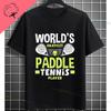 Unisex Funny Padel Tennis Graphic TShirt  Black with White Padel Racket  Ball Design Pure Cotton Casual Short Sleeve Tshirt