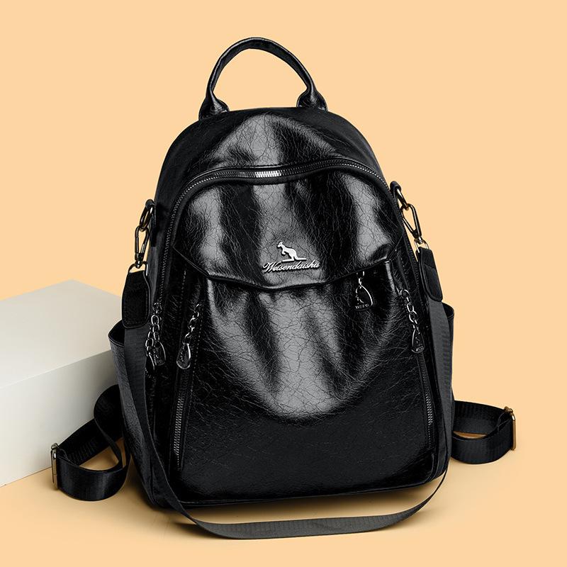Fashionable and Casual Soft Leather Bag Light Lady Travel Backpack College Student Schoolbag Backpack