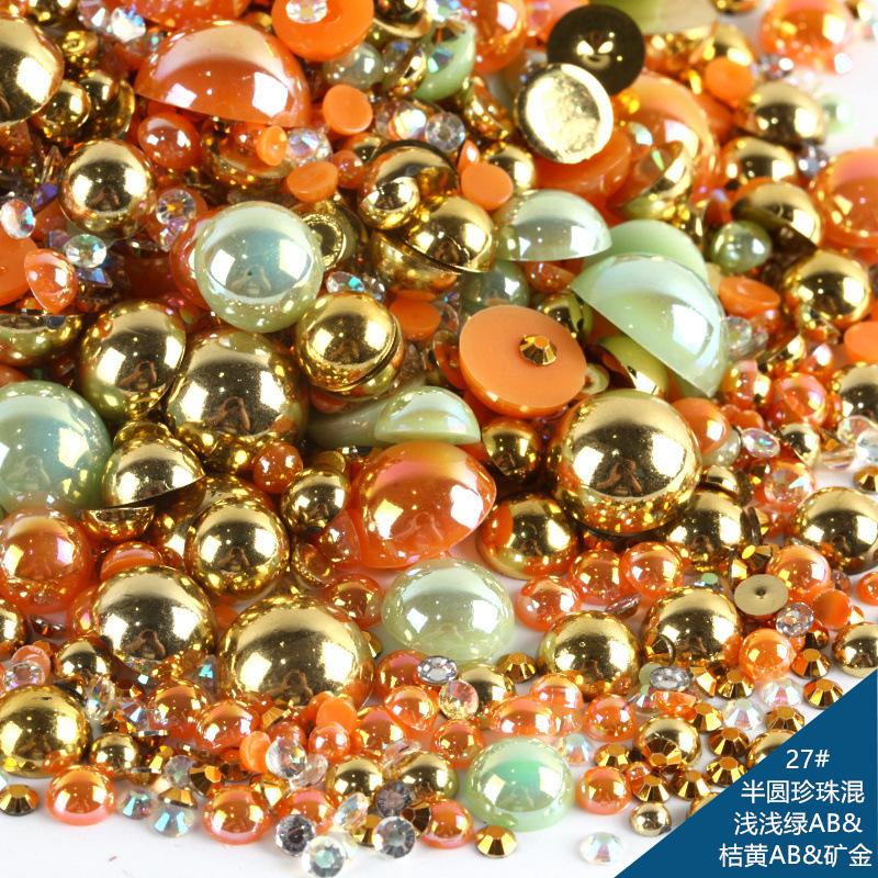Mixed Abs Semicircular Pearl Resin Flat Bottom Diamond Set Imitation Pearl Mixed Size Diy Jewelry Accessories