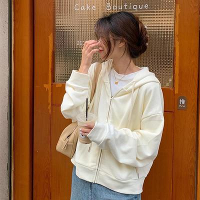 Casual Coat Women Spring And Autumn Korean Version Simple Pure Color Thin Cardigan Hoodie 100 Matching Top Ins